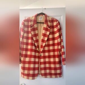 Street Styles Red and Cream Plaid Blazer